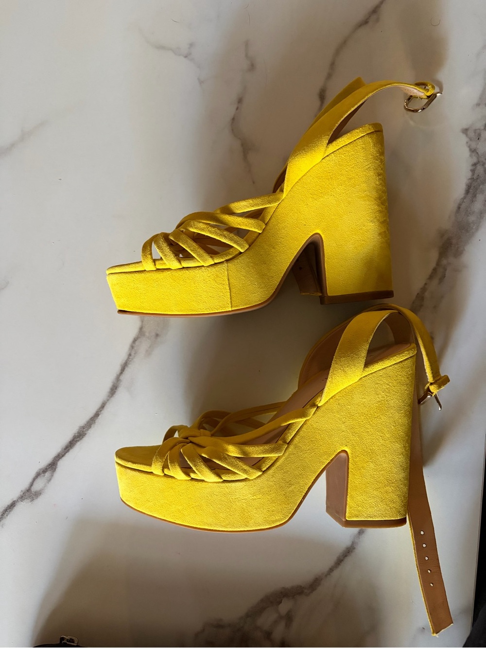Kate Spade Yellow Strappy platform Heel Sandals - Picture 2 of 7